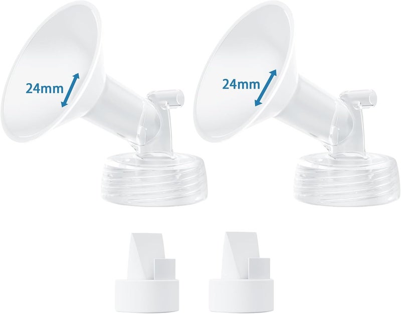 Hranio Breast Pump Accessories Compatible with 24mm Spectra Flange 24mm Spectra Replacement Pump Parts s1 s2, Duckbill Valve (2 Flange-24mm & 2 Duckbill Valve) - Image 1